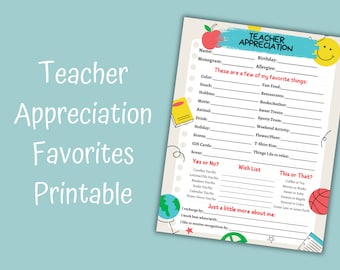 Teacher Appreciation Favorites List