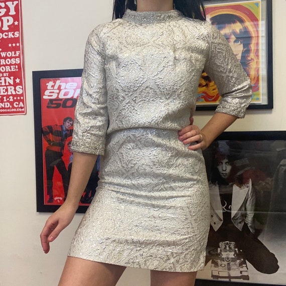 Vintage 1960's Acetate Silver Mini Dress - image 1