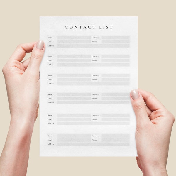 Minimalist Contact Sheet Template | Printable Planning Sheet | Efficient Organization | Instant Download