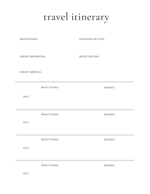 Travel Itinerary Printable Travel Planning PDF Travel Etsy