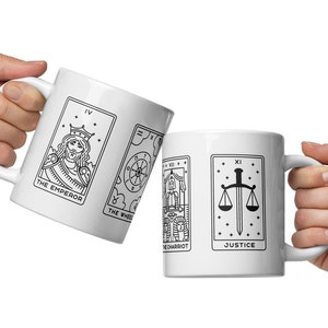 Tarot-Becher, Tarot-Karten-Becher, für Sie und Ihn, weiße Keramik-Kaffeetasse, Geschenk für Tarot-Leser, okkulte Küchendekoration, Hexen-Teetasse, mystisch