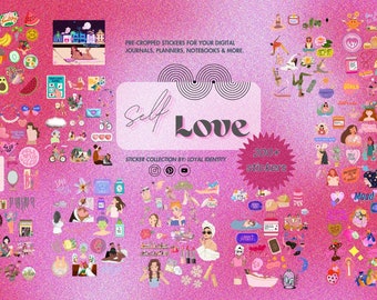 Self Love Digital Stickers, Goodnotes Planner Stickers (PNG)