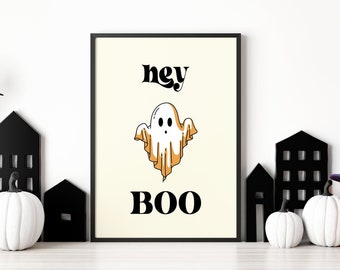 Halloween Hey Boo Printable| Halloween Room Decor |Halloween Decor | Wall Art Prints | Halloween Art, Halloween Print | Digital Download