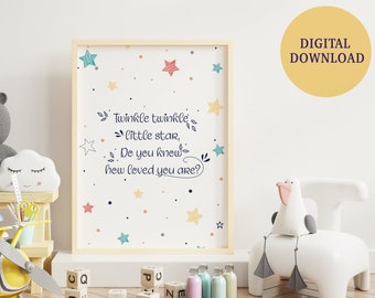 Arte de pared imprimible para guardería Twinkle, Twinkle Little Star, impresiones para guardería, impresión para niños, descarga digital