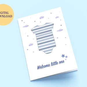 Tarjeta de bebé nueva imprimible, Bienvenido al mundo pequeño, Tarjeta de recién nacido, Tarjeta de felicitación, Tarjeta A6, Solo descarga digital