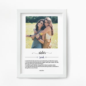 Regalo stampabile personalizzato Sister / Stampa definizione sorella con foto / Regalo personalizzato per sorella / DOWNLOAD DIGITALE