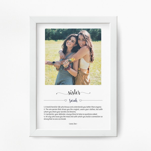 Cadeau personnalisé Sister Imprimable | Sister Definition Imprimer avec photo | Cadeau personnalisé pour sœur |  TÉLÉCHARGEMENT NUMÉRIQUE