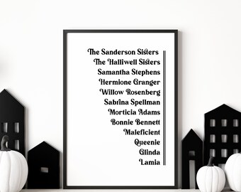 Halloween Famous Witches Printable | Halloween Decor | Wall Art Prints | Halloween Art, Halloween Print | Digital Download