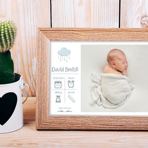 Carte photo de faire-part de naissance personnalisée | Photo imprimable avec les détails de la naissance de l’enfant| Photo cadeau du nouveau-né