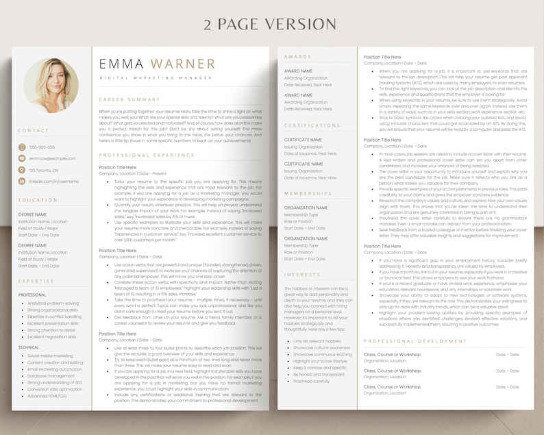 Resume Template with Photo, Professional Resume Template for Word & Pages, Clean CV Template with Picture, Resume and Cover Letter Template image 3