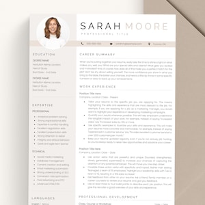 Professional Resume Template with Photo for Microsoft Word, Apple Pages & Google Docs, CV Template