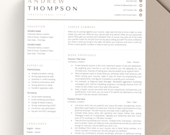 Professional Resume Template, Simple, Modern, Clean CV Template for Word, Google Docs & Apple Pages