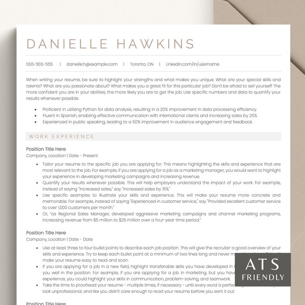 Resume Template Word, ATS Resume Template, ATS Friendly Resume, Modern Minimalist Resume Template for Word & Pages, Clean Simple CV Template