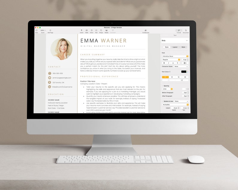 Resume Template with Photo, Professional Resume Template for Word & Pages, Clean CV Template with Picture, Resume and Cover Letter Template image 6