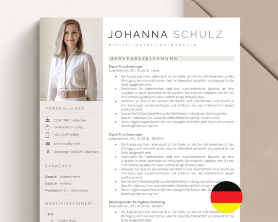 Bewerbungsvorlagen, Lebenslauf Vorlage Word, Mac Pages, Professionelle Bewerbung German, Bewerbungsvorlage Deutsch, CV Vorlage