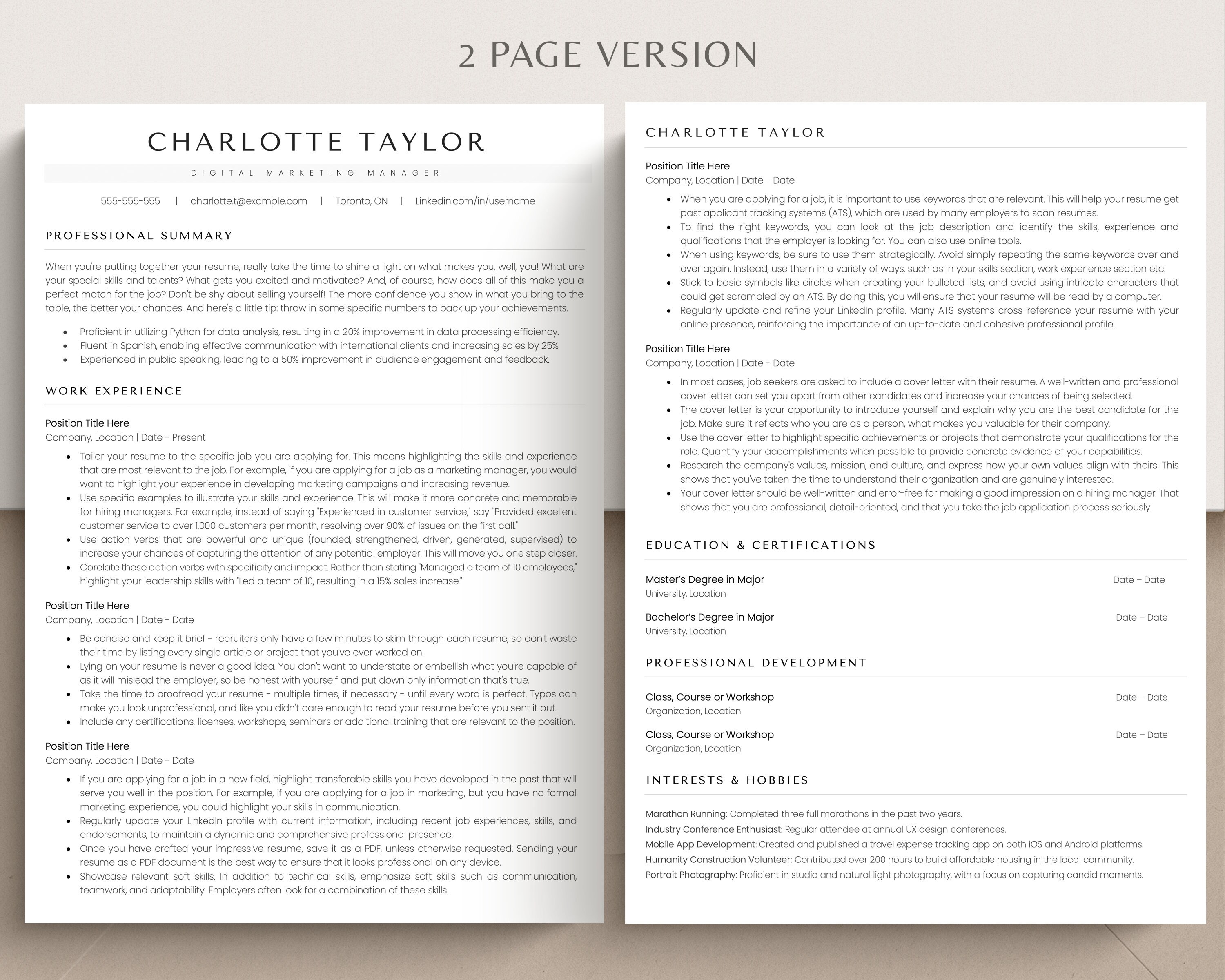 ATS Friendly Resume Template, Minimalist Simple CV Template for Google ...