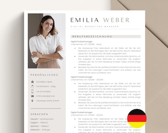 Professional German Resume Template with Photo for Microsoft Word & Apple Pages, CV Template
