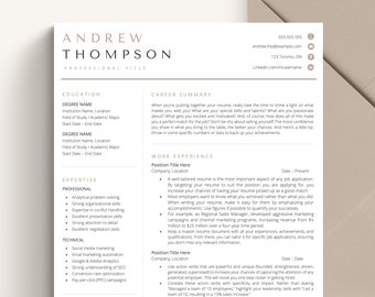 Resume Template Word, Google Docs & Mac Apple Pages, Professional Resume Cover Letter, Clean Simple Modern Executive Resume, CV Template