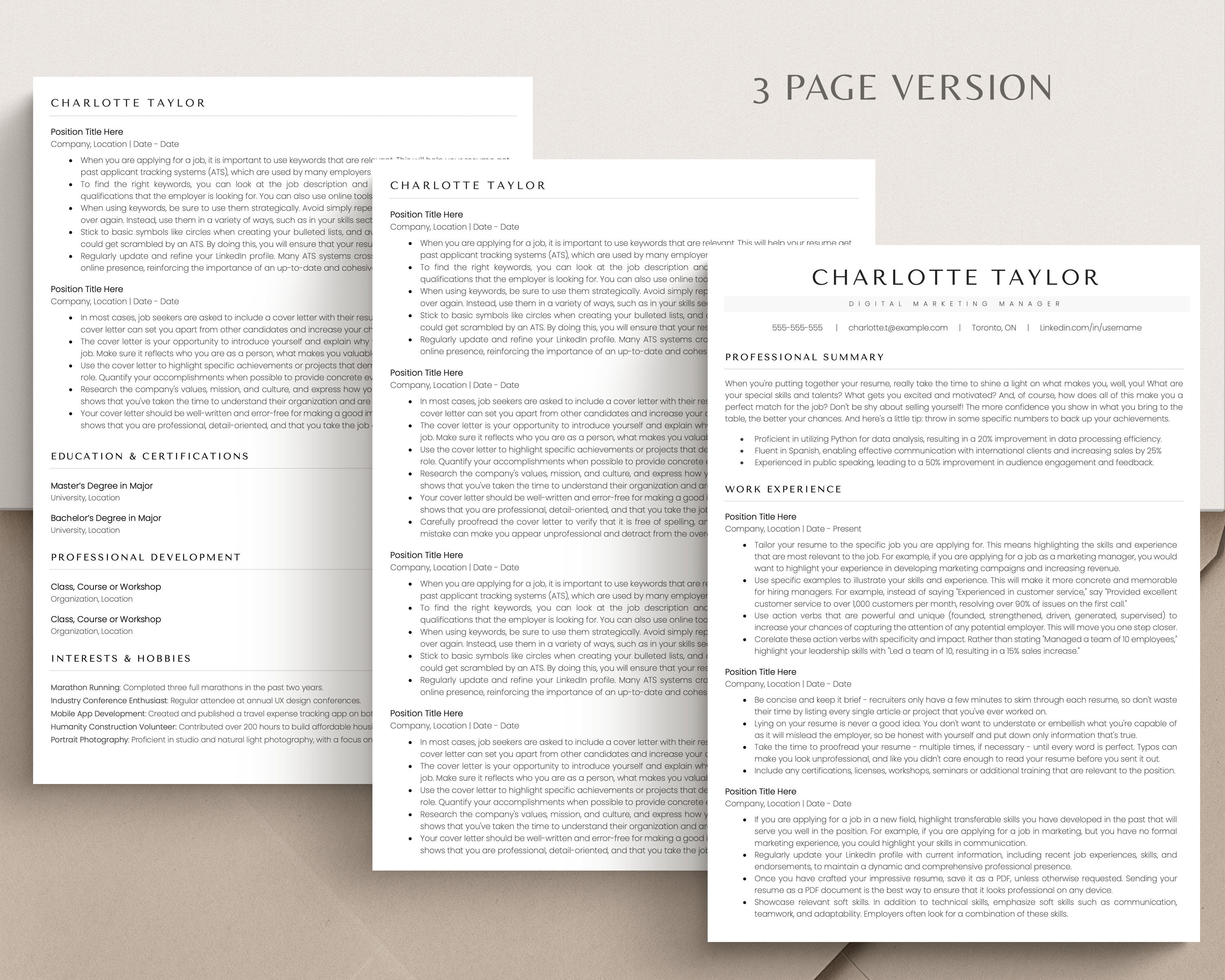 ATS Friendly Resume Template, Minimalist Simple CV Template for Google ...