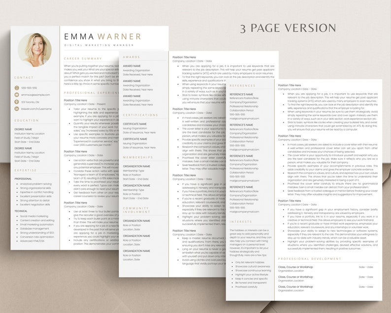 Resume Template with Photo, Professional Resume Template for Word & Pages, Clean CV Template with Picture, Resume and Cover Letter Template image 4