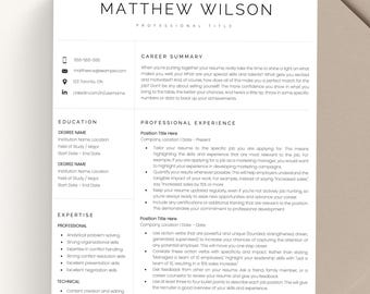 Minimalist Resume Template, CV Template with Cover Letter & References for Google Docs, Word, Pages
