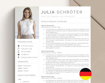 Modern German Resume Template for Microsoft Word & Mac Apple Pages, Professional CV Template