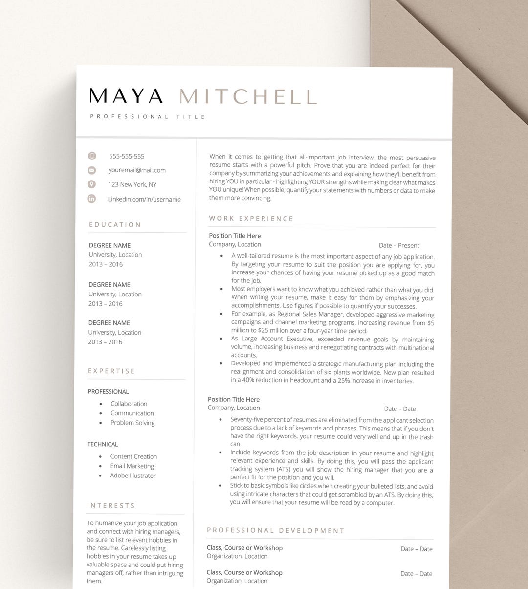 Modern Resume Template With Clean Cover Letter & References for Google ...