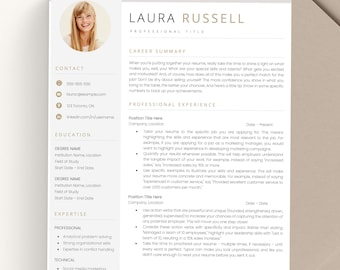 Plantilla de CV profesional con foto, plantilla de CV moderna para Word, Apple Pages y Google Docs