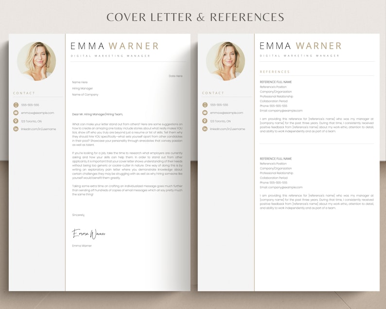 Resume Template with Photo, Professional Resume Template for Word & Pages, Clean CV Template with Picture, Resume and Cover Letter Template image 5