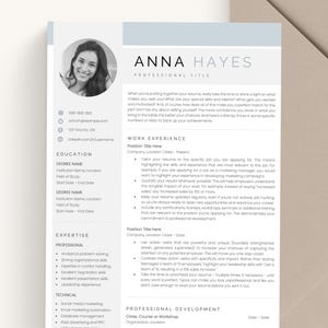 Plantilla de CV profesional con foto para Google Docs, Word y Apple Pages, plantilla de CV creativa