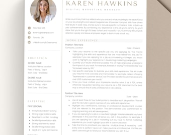 Professional Resume Template with Photo, Modern CV Template for Google Docs, Word, Apple Pages