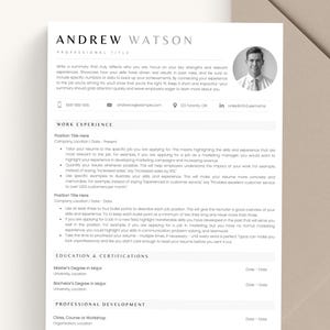 Prosty szablon CV ze zdjęciem, nowoczesny profesjonalny szablon CV dla programów Microsoft Word i Apple Pages