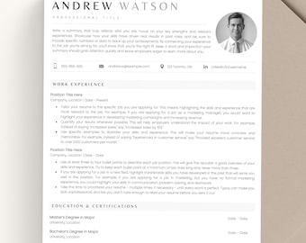 Simple Resume Template with Photo, Modern Professional CV Template for Microsoft Word & Apple Pages