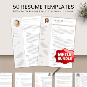 50 Resume Templates Bundle: Modern CVs, Cover Letters & References for Word, Pages, Google Docs