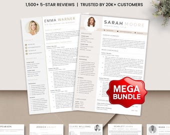 50 Resume Templates Bundle, Modern & ATS Friendly CV Templates for Word, Google Docs, Pages