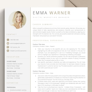 Plantilla de CV con foto, plantilla de CV profesional para Word y Pages, plantilla de CV limpia con imagen, CV y plantilla de carta de presentación