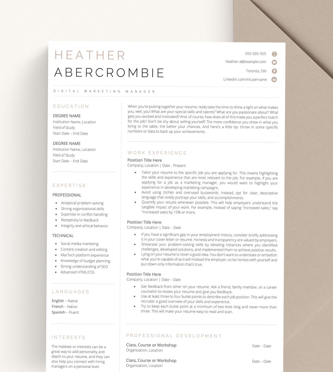 Minimalist Resume Template, Professional Modern CV Template for Google ...