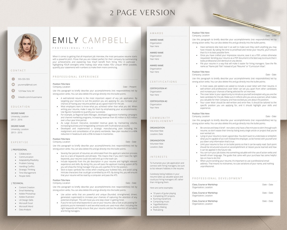 Resume Template Modern Professional Resume Template Word - Etsy