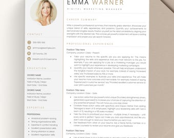Professional Resume Template with Photo for Word, Apple Pages & Google Docs, Modern CV Template