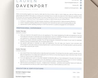 Professional Resume Template, Modern CV Template for MS Word, Google Docs, Apple Pages