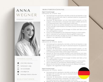 German Resume Template for Microsoft Word, Mac Apple Pages, Professional Modern CV Template