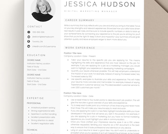 Professional Resume Template with Photo, Modern CV Template for Google Docs, Word, Apple Pages