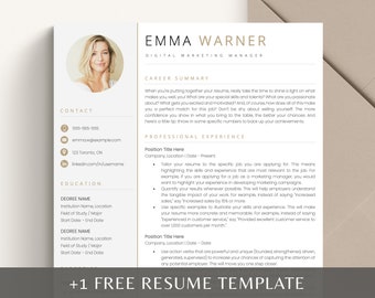 Resume Template with Photo, Professional Resume Template for Word & Pages, Clean CV Template with Picture, Resume and Cover Letter Template