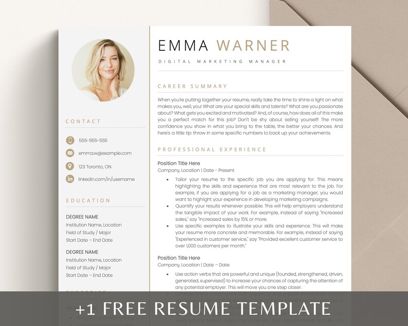 Resume Template with Photo, Professional Resume Template for Word & Pages, Clean CV Template with Picture, Resume and Cover Letter Template image 1