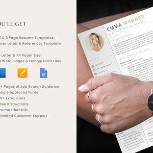 Resume Template with Photo, Professional Resume Template for Word & Pages, Clean CV Template with Picture, Resume and Cover Letter Template image 8