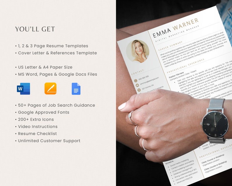 Resume Template with Photo, Professional Resume Template for Word & Pages, Clean CV Template with Picture, Resume and Cover Letter Template image 8