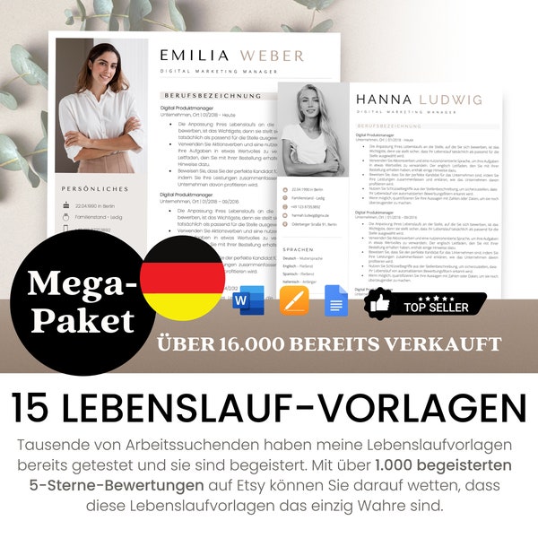 Lebenslauf Vorlage, Bewerbungsvorlage Deutsch, Lebenslauf Vorlage Word und Pages, CV Vorlage, Professionelle Bewerbung German, Ausbildung