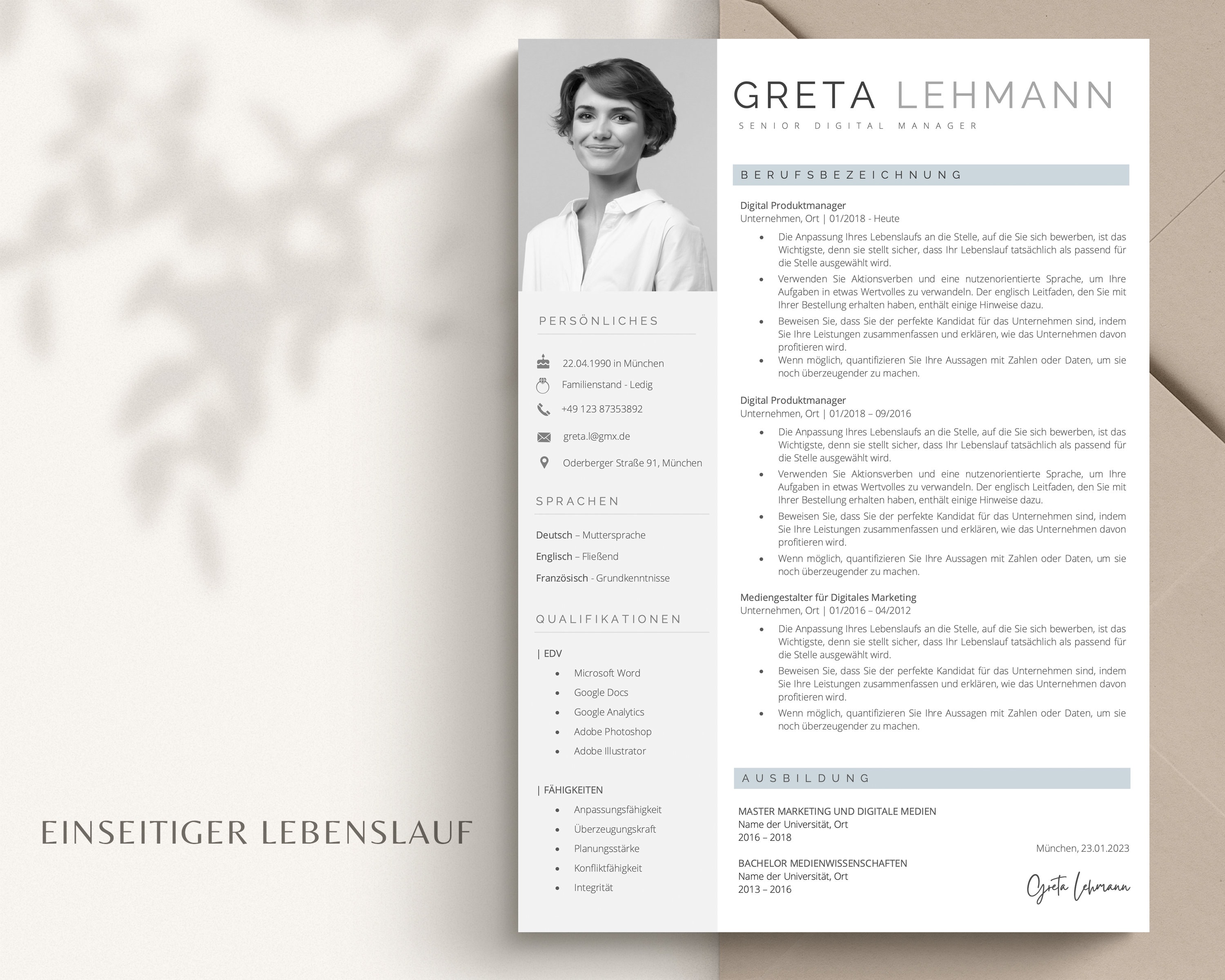 Professional German CV Template With Photo, Modern Resume for Microsoft ...