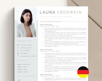 Professional German Resume Template with Photo, Modern CV Design for Microsoft Word & Apple Pages