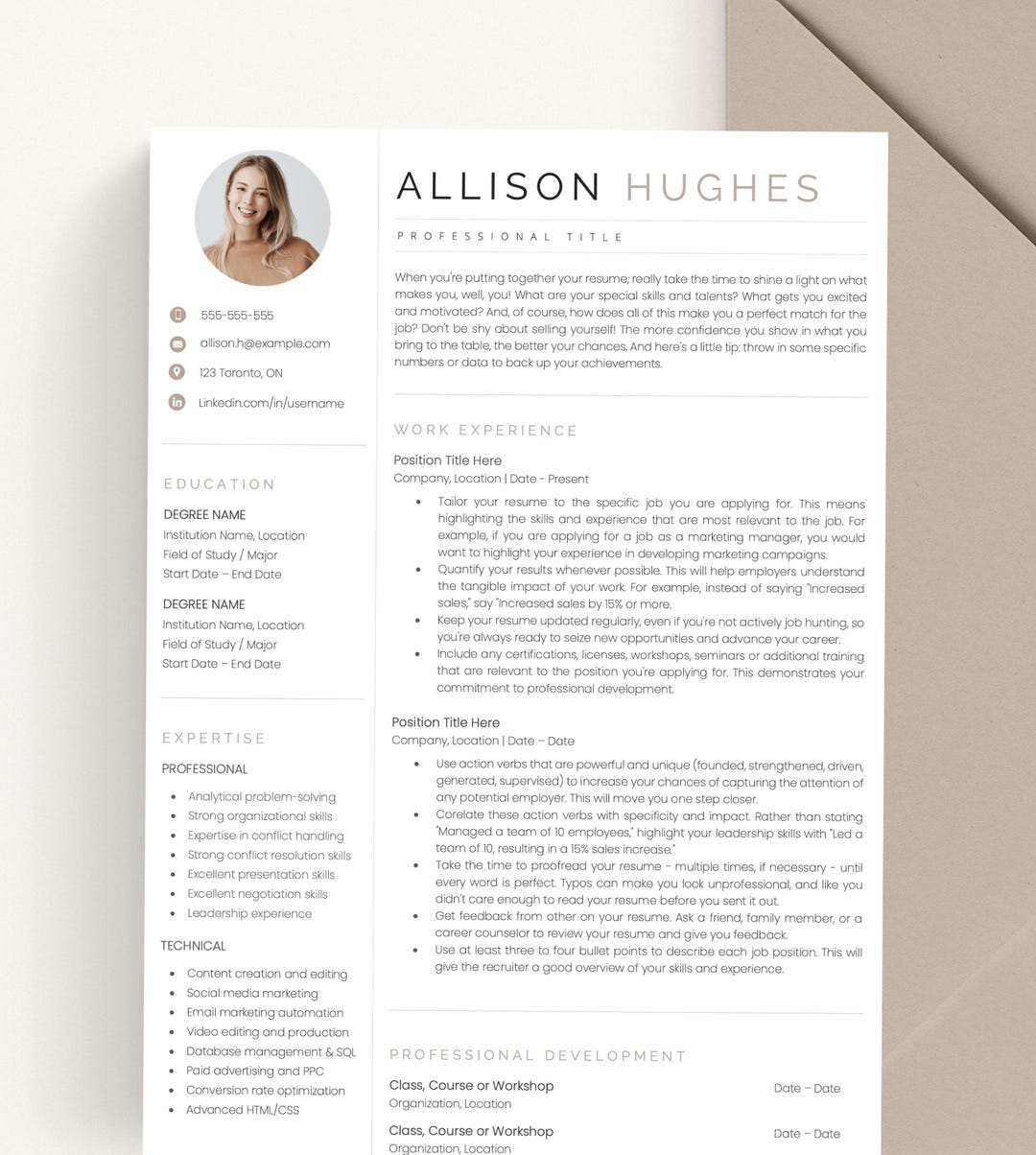 Modern Resume Template With Photo for MS Word, Pages & Google Docs ...